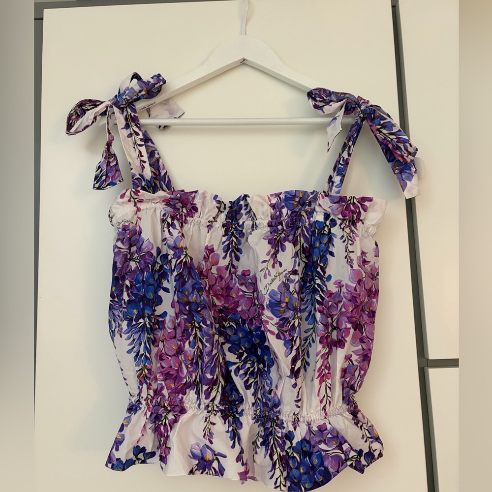 Dolce & Gabbana Purple and Pink Floral Tie-Shoulder Camisole